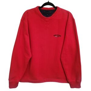 Tommy‎ Hilfiger Red Crewneck Sweatshirt Mens Large Embroidered Logo Vantage